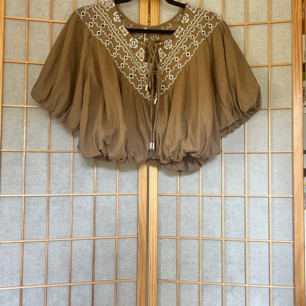 Free People Brown Embroidered Women's Top